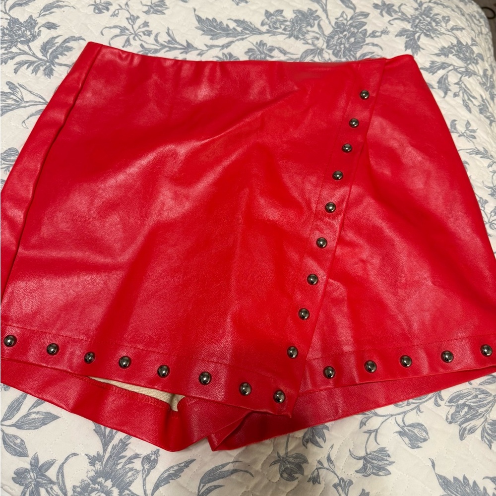 Red Studded Mini Skirt